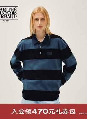 MARITHE水洗牛仔长袖T恤 男女同款复古橄榄球风撞色上衣2026年春