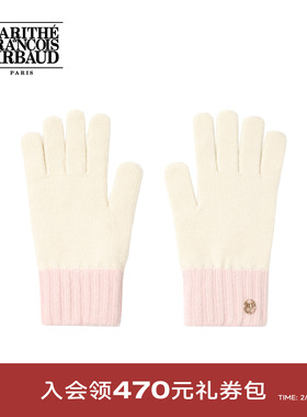 MARITHE圆形LOGO双色拼接手套 加厚保暖男女同款情侣款2025年秋冬