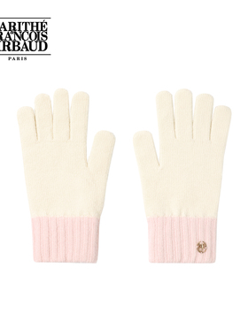 MARITHE圆形LOGO双色拼接手套 加厚保暖男女同款情侣款2025年秋冬