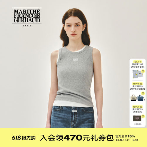 MARITHE女士丝带LOGO无袖T恤