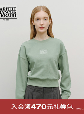 MARITHE经典小LOGO无帽卫衣 潮流落肩袖简约圆领短款25年秋冬韩系