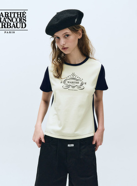 MARITHE短袖T恤潮流女简约修身时尚个性印花撞色上衣2025年夏韩系