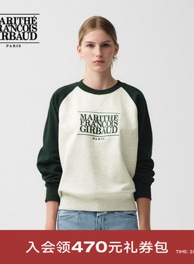 MARITHE经典LOGO撞色插肩卫衣 男女情侣薄款圆领长袖上衣2025秋冬