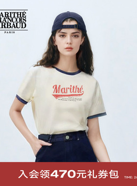 MARITHE短袖t恤潮流男女圆领复古棒球风修身撞色款【可露丽】韩系