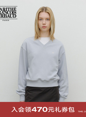 MARITHE女士V领卫衣 潮流休闲舒适罗纹短款刺绣上衣25年秋冬韩系