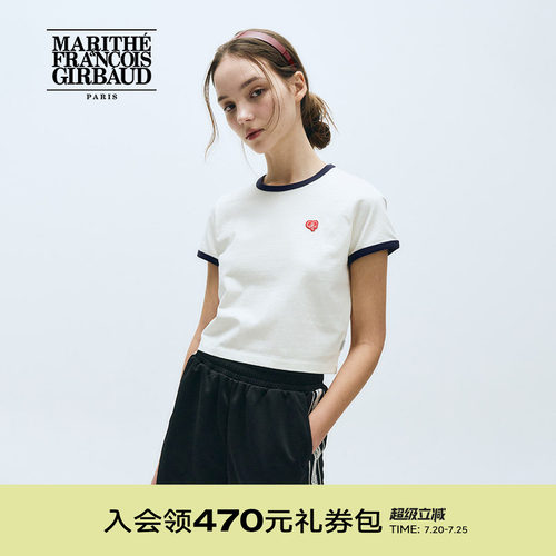 MARITHE女士心形徽章滚边短袖T恤