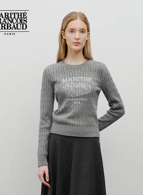MARITHE女士绞花毛衣 简约休闲复古印花圆领上衣2025年秋冬韩系