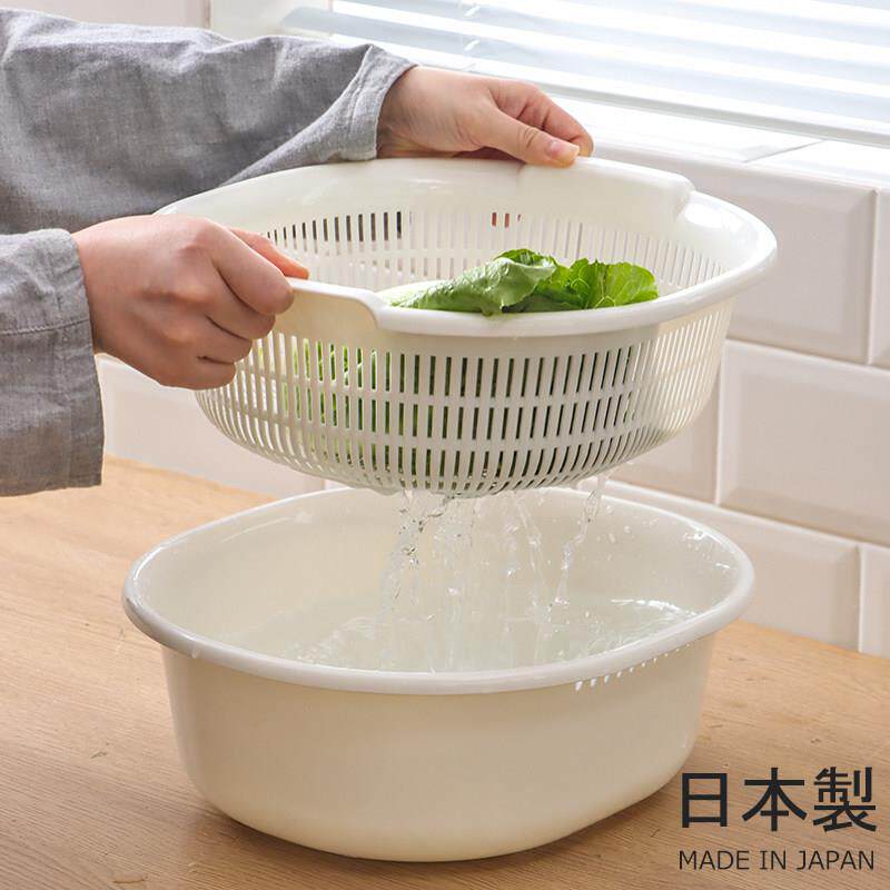 日本进口双层洗菜盆沥水篮厨房洗水果盘家用镂空淘米篮塑料菜篮子