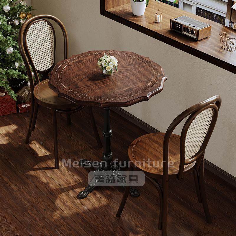 咖啡店椅子实木编美式覆古风甜品烘培西餐厅奶茶店凳子藤桌椅商用