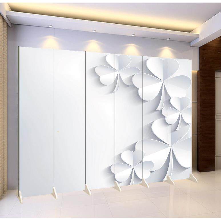 3D白色花朵现代简约折叠屏风客厅玄关隔断 美容院直播背景可定制
