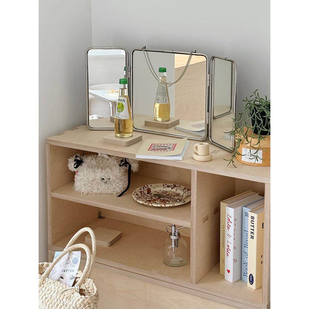 轻豪华风格方形不锈钢可折叠公主镜壁挂式浴室梳妆台B&B高清装饰