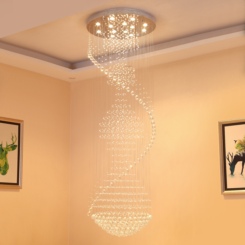 楼梯水晶吊灯 复式楼水晶长吊灯 吊线水晶灯 别墅旋转楼梯灯