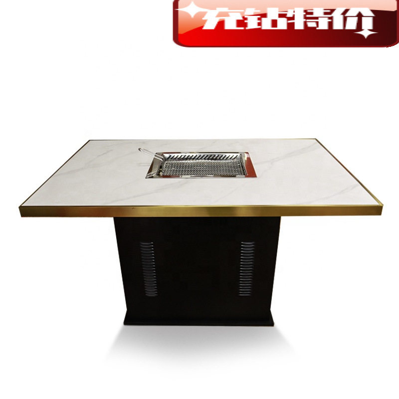 工厂Yawei Smokeless Barbecue Table Solid Wood Wrapped Stainl