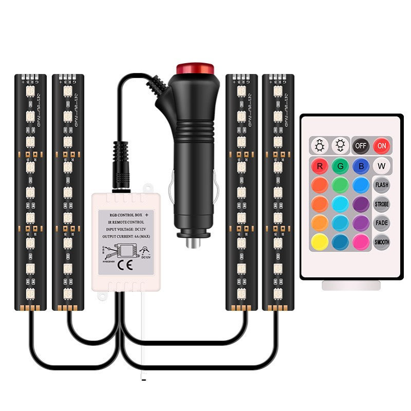 汽车脚底氛围灯气氛灯LED七彩16色遥控款RGB音乐节奏灯36灯点烟器
