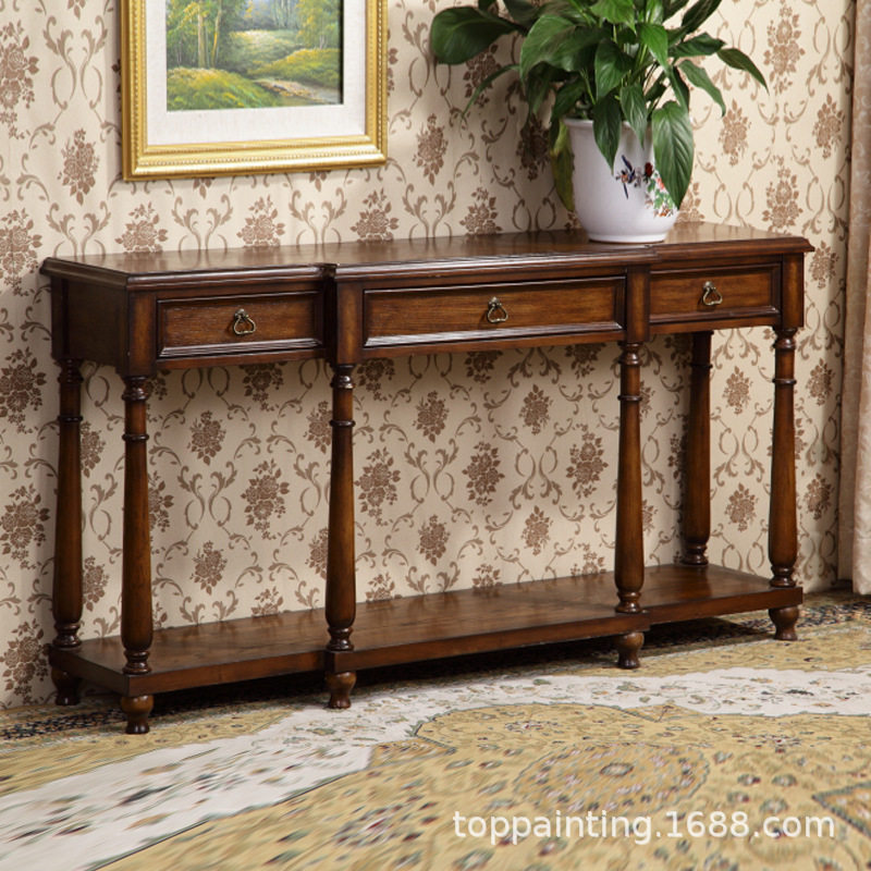 工厂批发欧式玄关台案台美式玄关柜胡桃色沙发背几走廊桌三斗桌子