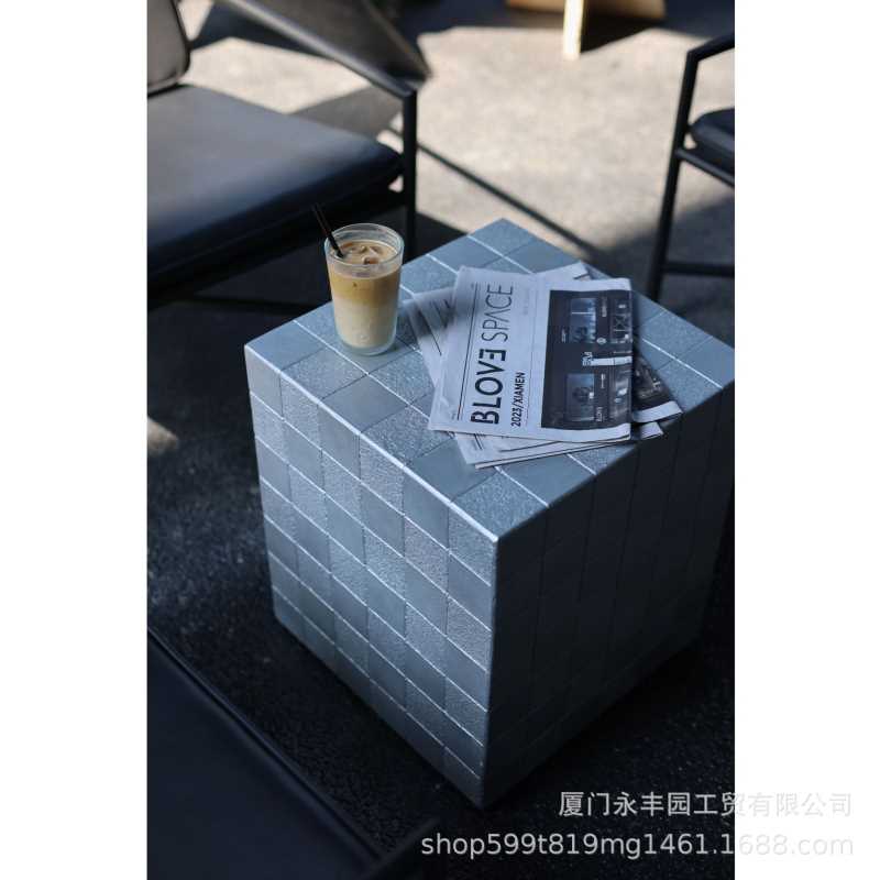 黑夜与白昼魔方边几咖啡馆客厅黑色银色现代极简约方形