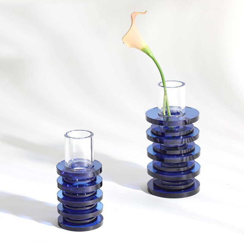 北欧轻奢深蓝色螺纹插干花试管花器样板房售楼部电视柜桌面小花瓶,收纳整理,其他收纳,淘宝优惠券,粉丝福利购,淘宝优惠卷