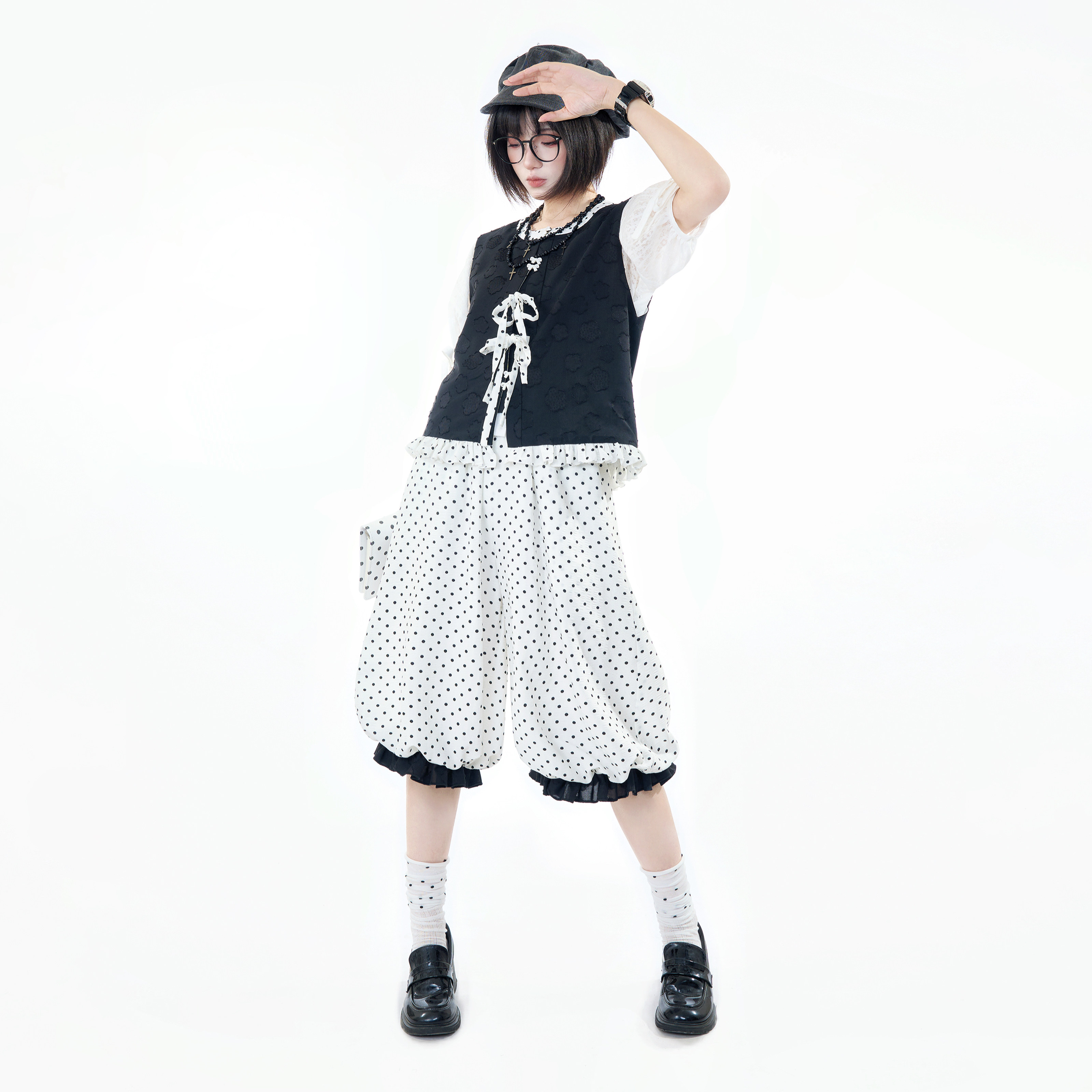 醒春集【黑松露可可】明制汉服元素比甲灯笼裤黑白波点国风日常风图片