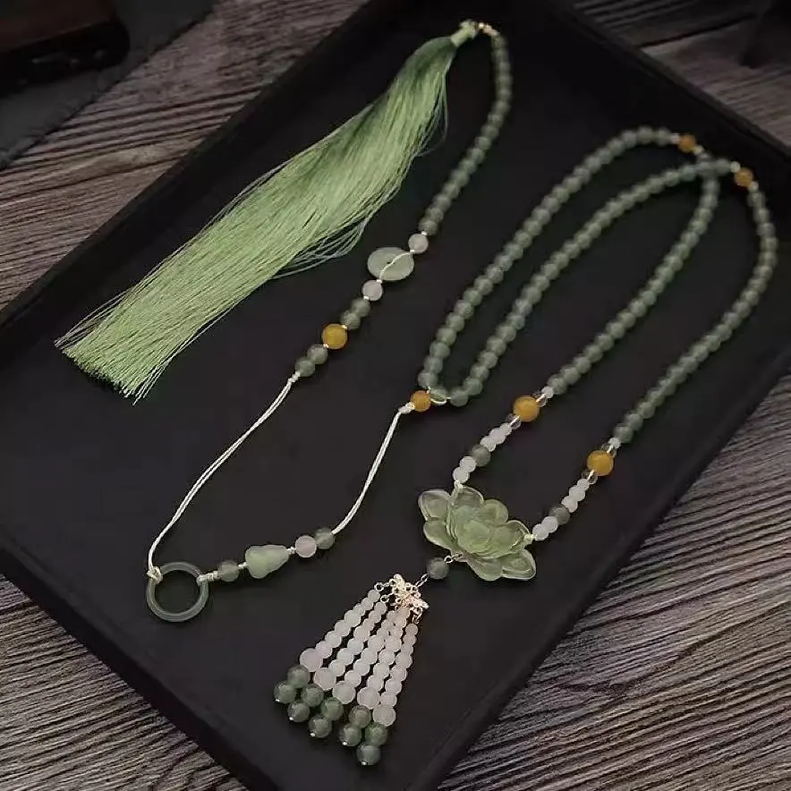 国风项链软璎珞明制古风马面裙莲花流苏项链汉服配饰背云吊坠项圈