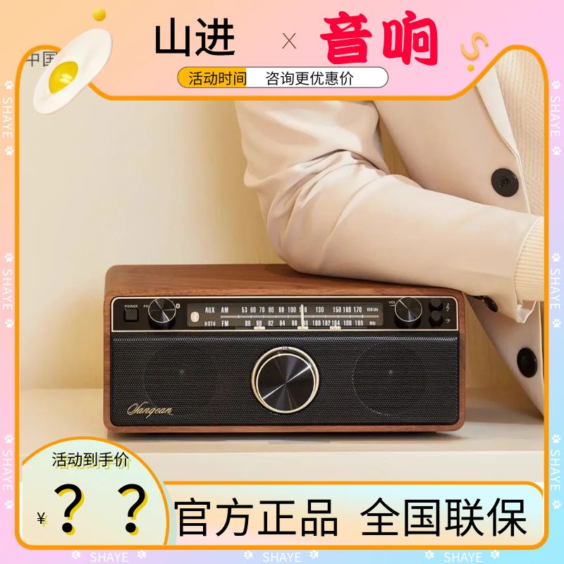 山进12BT新款家用台式高端立体声蓝牙音箱复古桌面音响收音机礼物