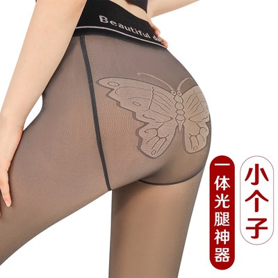 黑丝女秋冬加厚加绒黑透肤连裤袜小个子一体假透肉打底裤