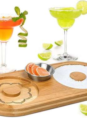 Margarita Salt Rimmer 酒吧鸡尾酒沾盐器沾糖调味板 木制收纳盒