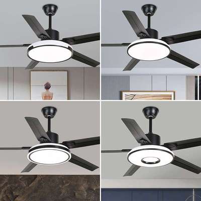 跨境新款大风力大瓦数美式直叶风扇灯餐厅客厅现代简约风扇吊灯