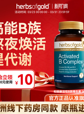 herbsofgold和丽康活性维生素B族复合b12b1叶酸熬夜男士女性代谢