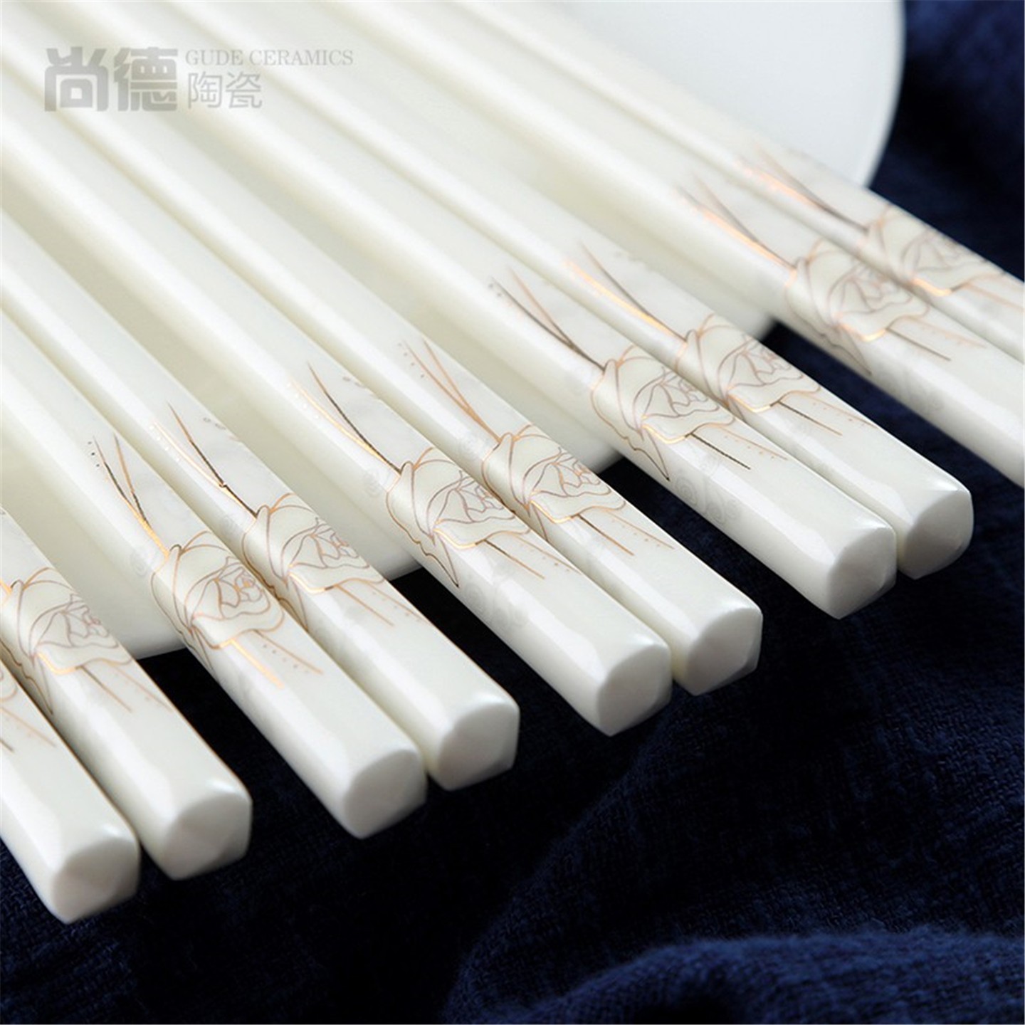 韩式玫瑰小清新陶瓷筷子防滑骨瓷玫瑰花餐具 家用防霉筷套装 礼品