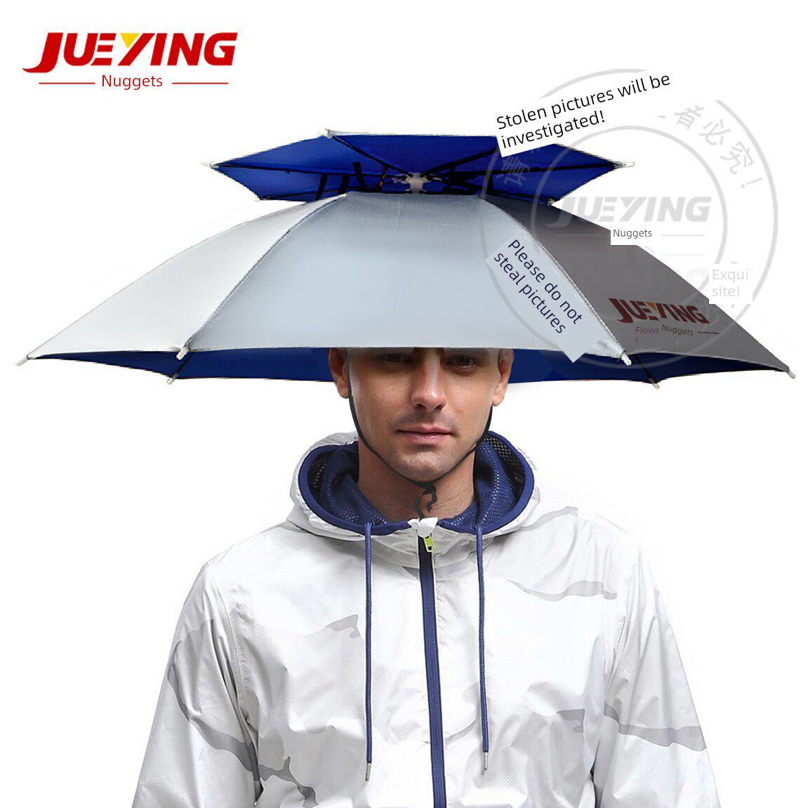 掘影伞帽 钓鱼头戴伞摺叠双层抗UV 防雨稳固帽伞 包邮