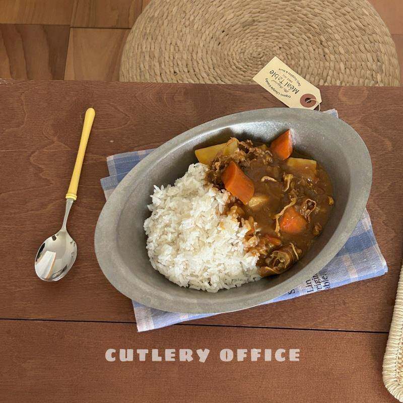 Cutlery | 来碗咖喱 出口日本304哑光不锈钢复古咖喱碗意面椭圆盘