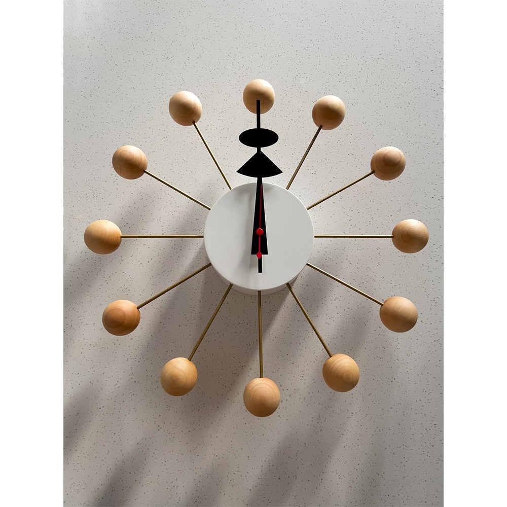 原木色球挂钟ball clock糖果挂钟创意钟表壁钟实木制时钟客厅书房