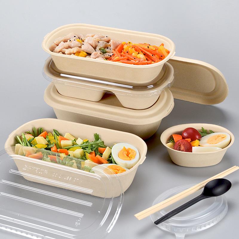 喇叭花一次性纸浆餐盒沙拉盒饭盒轻食健身外卖打包盒竹浆盒带盖