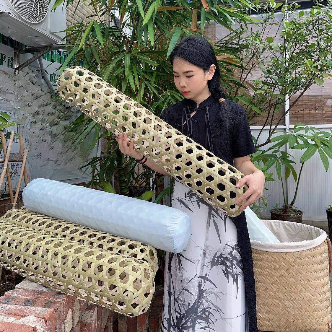 纯手工竹皮编织竹夫人竹抱枕竹夹膝抱节君(发顺丰)