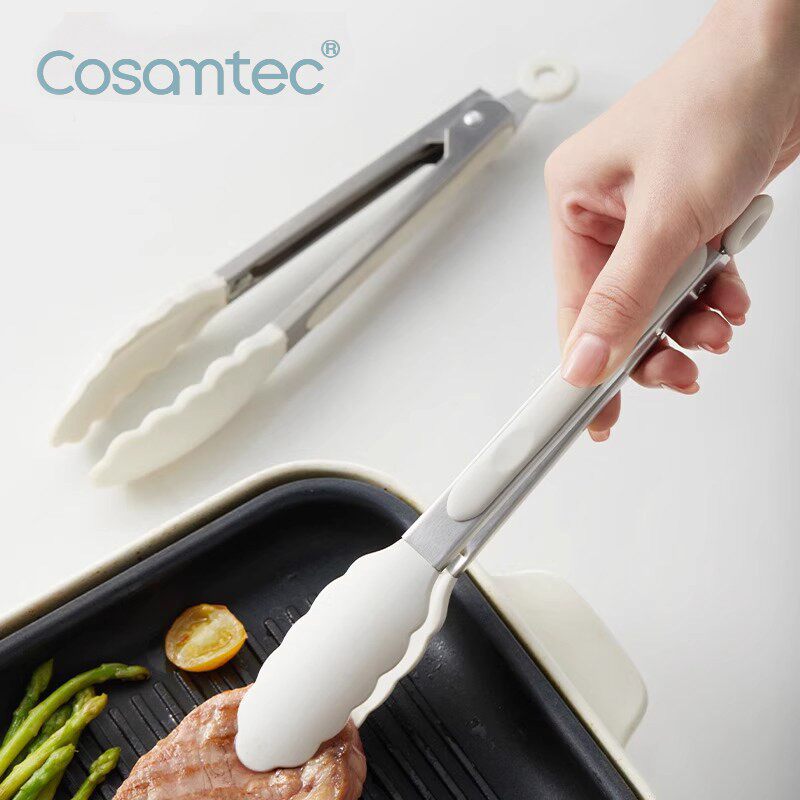 Cosamtec硅胶食品夹耐高温厨房食物油炸不锈钢煎牛排夹炒菜夹子