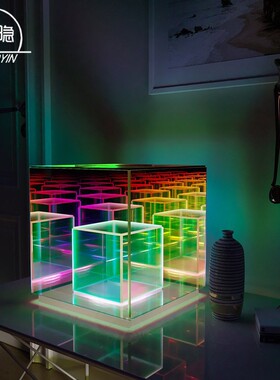压克力超立方体魔方盒艺术装置电脑桌面摆件发光竞搭好物彩色台灯