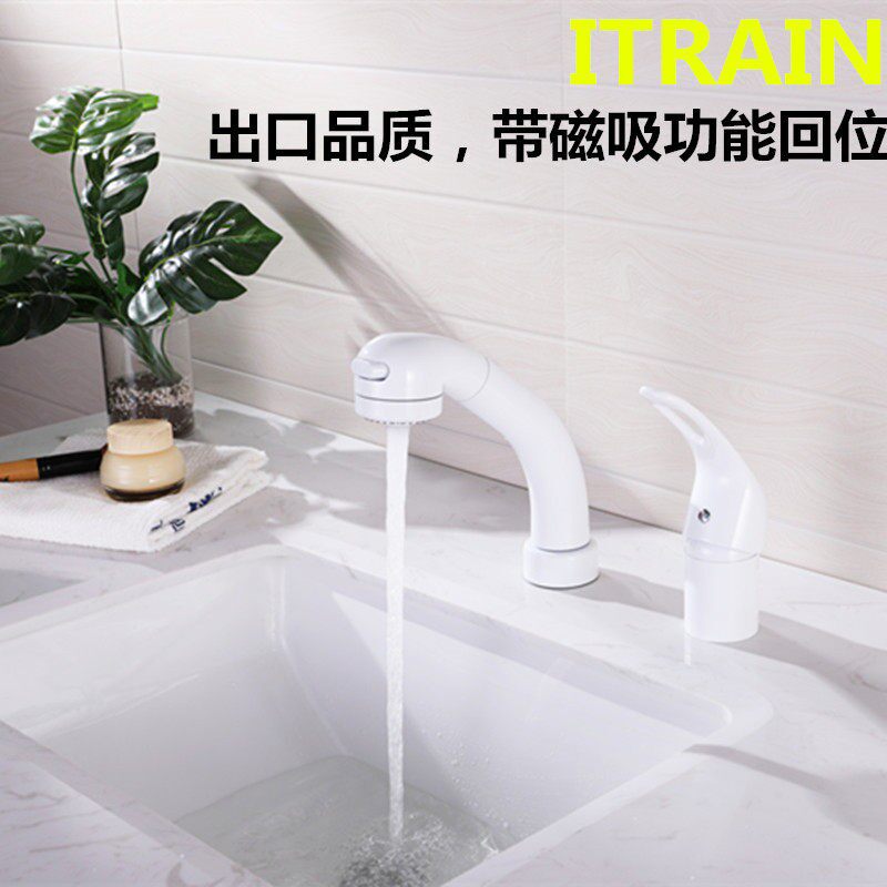 ITRAIN日式白色双孔水龙头抽拉洗脸盆化妆室冷热水台盆面盆水龙头