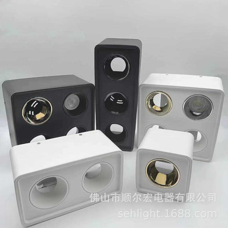 批发明装GU10筒灯一头二头三头筒灯灯架 方形圆形后卡式明装灯壳