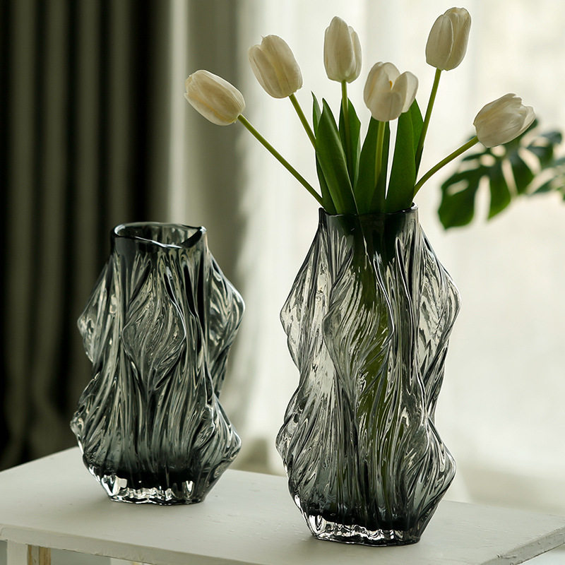轻奢现代简约高级感褶皱玻璃花瓶大号水养鲜花样板间装饰艺术摆件,标准件/零部件/工业耗材,其他管件,淘宝优惠券,粉丝福利购,淘宝优惠卷