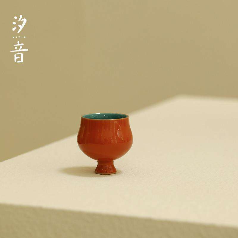 舒岚 陶瓷故宫红复古高足杯闻香茶杯简约单个泡茶碗家用中式茶具