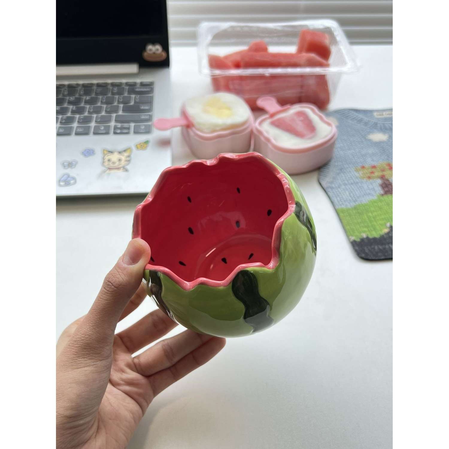 创意陶瓷西瓜碗可爱点心碗冷饮碗水果捞碗精致创意餐具居家高颜值图片