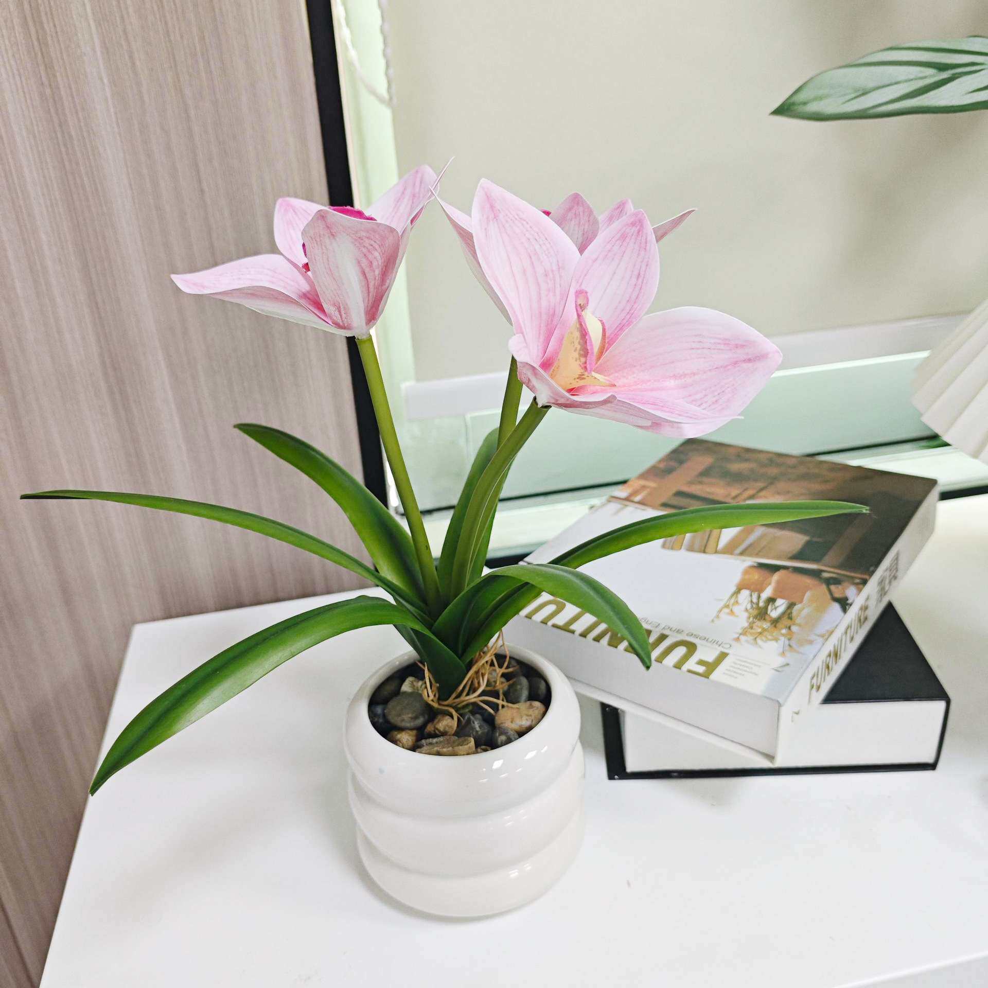 6叶蕙兰花盆栽 仿真花盆栽客厅桌面装饰摆件家居玄关造景仿生植物