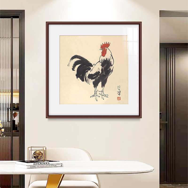 斗方国画雄鸡花鸟茶室壁画客厅玄关山水挂画新中式装饰画过道