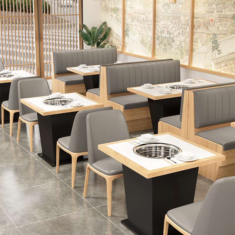 岩板餐桌餐饮店卡座沙发实木椅子火锅桌子商用私房菜餐厅桌椅组合