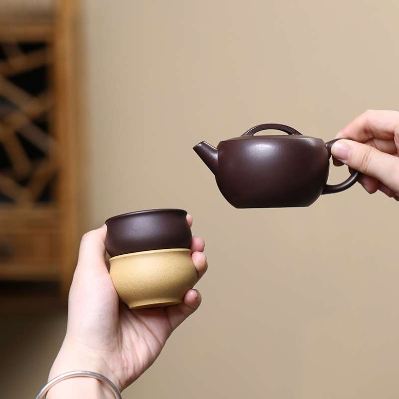 宜兴原矿紫砂茶壶一壶两杯紫泥汉瓦壶茶道用品厂家直销 特惠