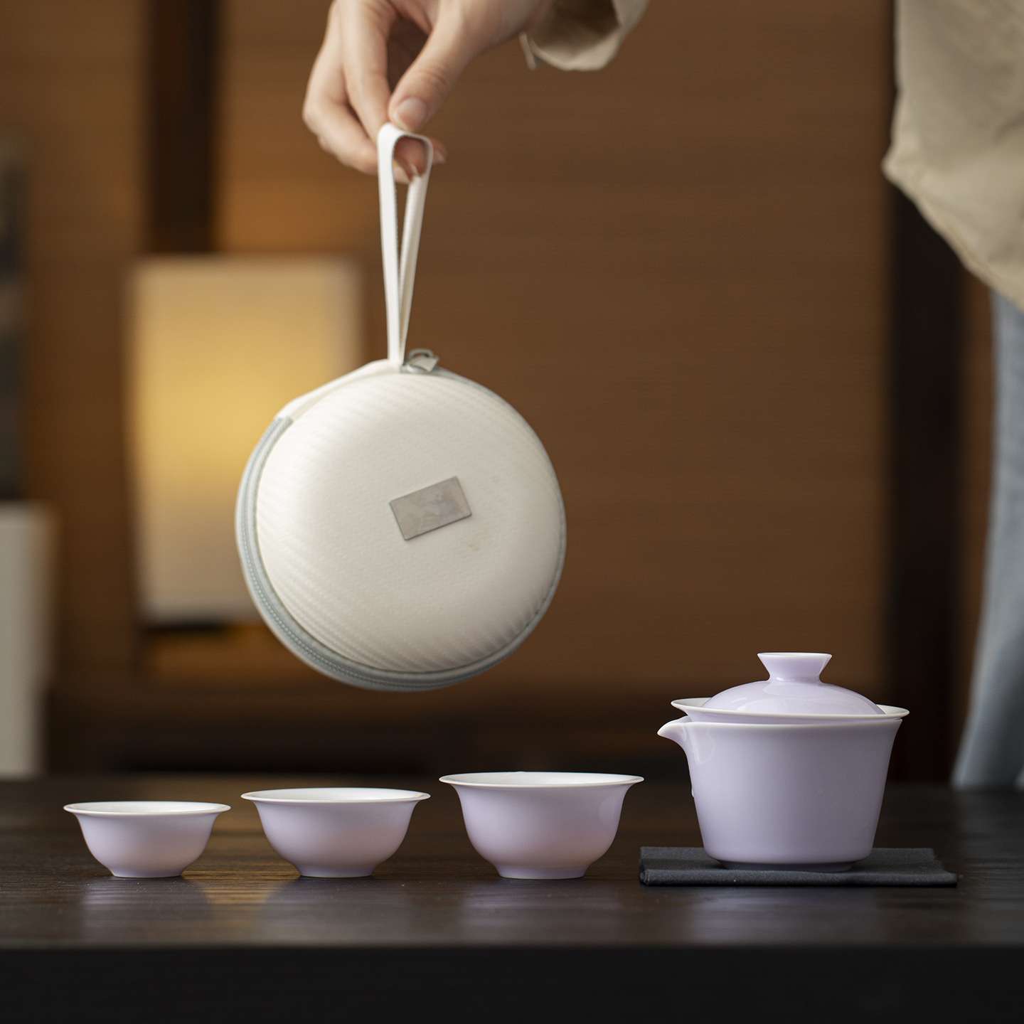 紫色旅行茶具套装一壶三杯便携式快客杯户外露营泡茶壶茶杯快客杯