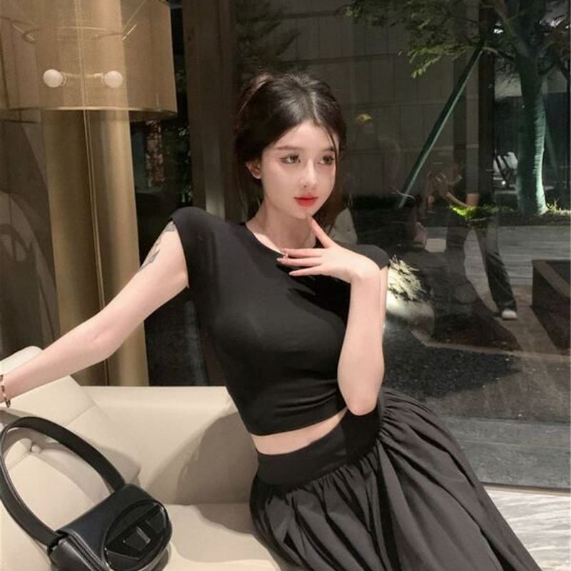 白色夏季两件套上衣短袖裙女套装T恤奢感可甜轻半身长裙可盐