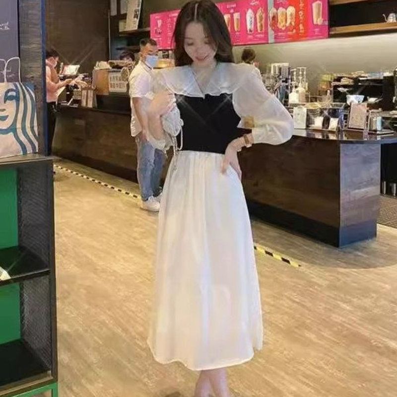 时尚清新夏季娃娃领新款减龄2026连衣裙小众森系裙a女长袖字百搭