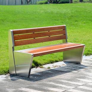 户外创意不锈钢公园椅海棠木长椅景区小区成品座椅商场广场扶手椅