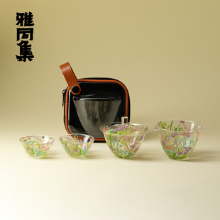 便携式 雅同集漫花旅行茶具套装 车载户外露营泡茶器一壶二杯快客杯